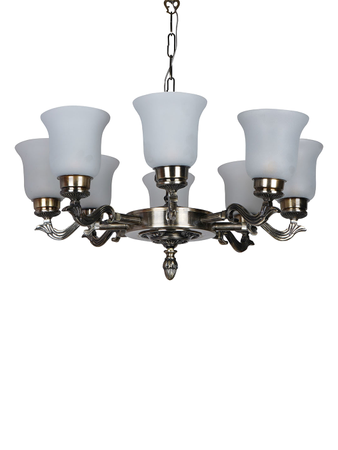 Online India Home Interior Luxury Decorative Fancy Light - Emerald Chandelier Light - Traditional 26 Inch Wide Ornate 8-Light Aluminium Chandelier With Frosted Bell Glass Shades