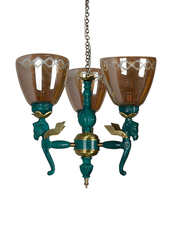 Online India Home Interior Luxury Decorative Fancy Light - Emerald Chandelier Light - Pegasus Seahorse Lustrous Crinkle Glass 3-Lights Small Chandelier