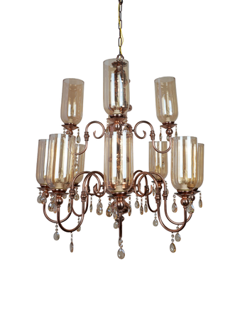 Online India Home Interior Luxury Decorative Fancy Light - Emerald Chandelier Light - European Copper-Finish 2 Tier 12-Light Steel Chandelier With Translucent Glass Shades