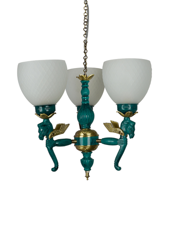Online India Home Interior Luxury Decorative Fancy Light - Emerald Chandelier Light - Pegasus Seahorse 3-Lights Frosted Diamond Glass Small Chandelier