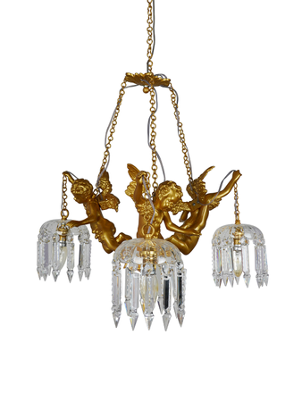 Online India Home Interior Luxury Decorative Fancy Light - Emerald Chandelier Light - Cast Aluminium Gilded Cherubs 3-Lights Antique Crystal Chandelier