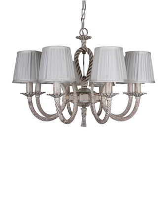 Online India Home Interior Luxury Decorative Fancy Light - Emerald Pendant n Hanging Light - Knotted Cast Aluminium Distressed Creme Antique 8-Light Candelabra with Pleated Fabric Shades