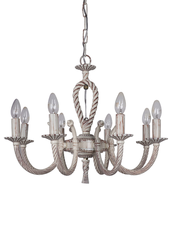 Online India Home Interior Luxury Decorative Fancy Light - Emerald Pendant n Hanging Light - Knotted Cast Aluminium Distressed Creme Antique 8-Light Candelabra Ceiling Hanging