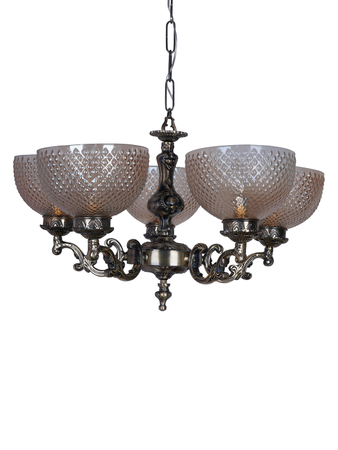Online India Home Interior Luxury Decorative Fancy Light - Emerald Chandelier Light - Traditional Ornate Aluminium 5-Lights Chandelier With Golden Textured Bowl Glass Shade