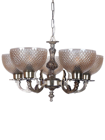 Online India Home Interior Luxury Decorative Fancy Light - Emerald Chandelier Light - Classic Meena Aluminium 5 Lights Glass Chandelier in Antique Brass Finish