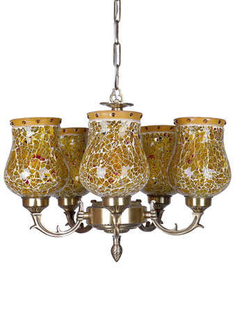 Online India Home Interior Luxury Decorative Fancy Light - Emerald Chandelier Light - Antique Brass Small 5 Light Chandelier with Yellow Mosaic Glass