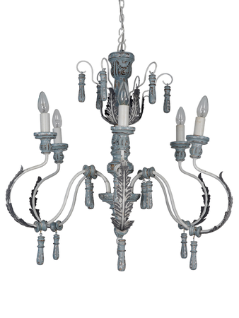 Online India Home Interior Luxury Decorative Fancy Light - Emerald Chandelier Light - Provincial Style Distressed Grey Wood and Wrought Iron 6 Light Chandelier
