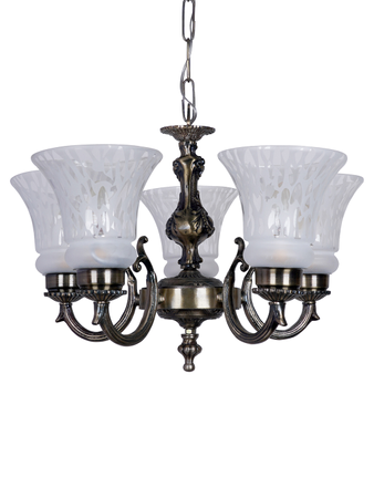 Online India Home Interior Luxury Decorative Fancy Light - Emerald Chandelier Light - Classic Aluminium 5-Lights Embossed Bell Glass Chandelier