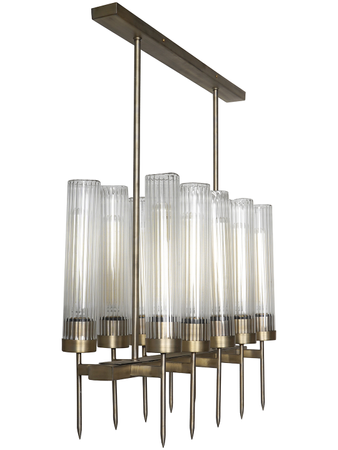 Online India Home Interior Luxury Decorative Fancy Light - Emerald Chandelier Light - Golden Mini Torchiere 10 Light Chandelier with Fluted Cylindrical Glasses