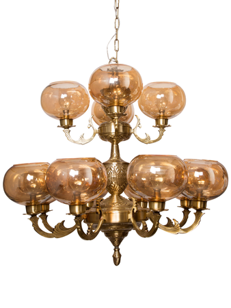 Online India Home Interior Luxury Decorative Fancy Light - Emerald Chandelier Light - Jaisalmer 2 Tier 12 Lights Brass Chandelier with Golden Glass Shades