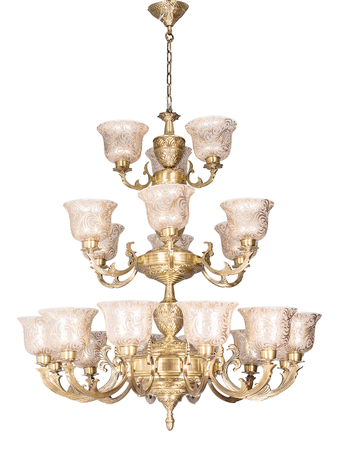 Online India Home Interior Luxury Decorative Fancy Light - Emerald Chandelier Light - Jaisalmer 3 Tier 21 Lights Brass Chandelier