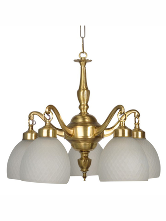 Online India Home Interior Luxury Decorative Fancy Light - Emerald Chandelier Light - Classic Downward Frosted Diamond Glass 5 Light  Brass Chandelier