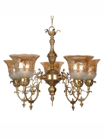 Online India Home Interior Luxury Decorative Fancy Light - Emerald Chandelier Light - Ornate Cast Brass 5 Light Lustrous Chandelier