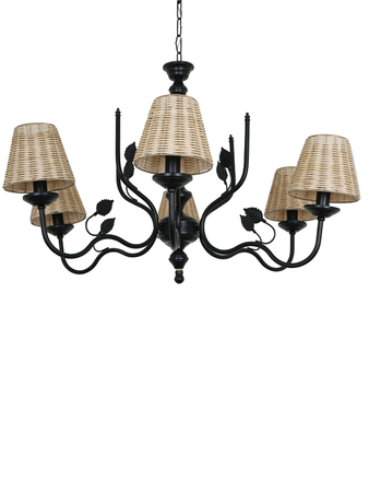 Online India Home Interior Luxury Decorative Fancy Light - Emerald Chandelier Light - Black Italian 6-Lights 38 Inch Wide Steel Chandelier Ceiling Light With Tapered Beige Cane Shade