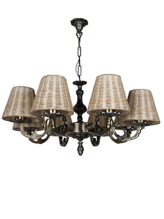 Online India Home Interior Luxury Decorative Fancy Light - Emerald Chandelier Light - Antique Aluminium 8-Light Tapered Beige Cane Shade Ceiling Chandelier Hanging