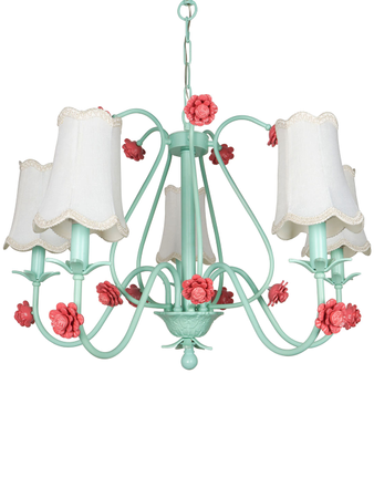 Online India Home Interior Luxury Decorative Fancy Light - Emerald Chandelier Light - Green Transitional Beach House Large 35 Inch Wide 5-Light Steel Ceiling Chandelier Hanging With White Scallop Bell Fabric Shades
