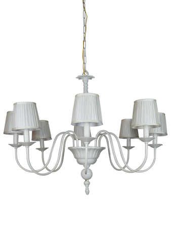 Online India Home Interior Luxury Decorative Fancy Light - Emerald Chandelier Light - Transitional White 8-Lights Steel Ceiling Chandelier With 6 Inch Pleated Fabric Shades