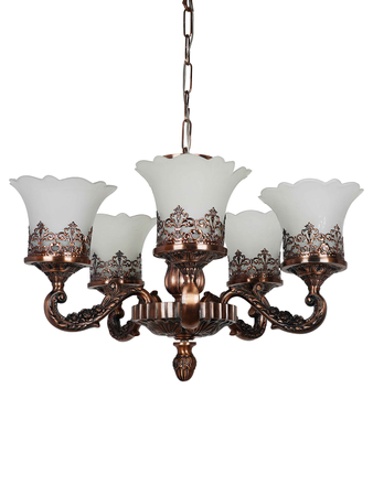 Online India Home Interior Luxury Decorative Fancy Light - Emerald Chandelier Light - Antique Copper Finish Classic 5-Lights Aluminium Chandelier Ceiling Hanging With Adorned Translucent Glass Shades