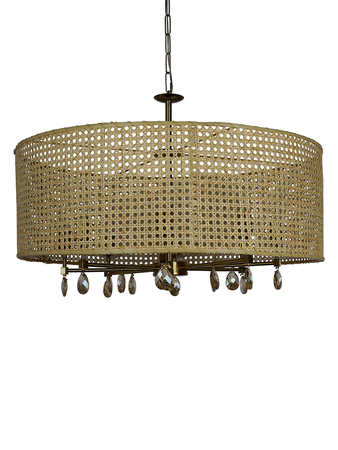 Online India Home Interior Luxury Decorative Fancy Light - Emerald Chandelier Light - Handwoven 28 Inch Rattan Cane Drum Shade & Crystal 8-Lights Chandelier