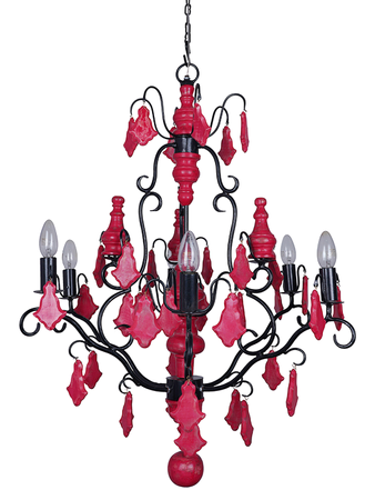 Online India Home Interior Luxury Decorative Fancy Light - Emerald Chandelier Light - Distressed Red Wooden Rustic Candelabra Ceiling Light Chandelier
