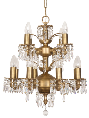 Online India Home Interior Luxury Decorative Fancy Light - Emerald Chandelier Light - Small 2 Tier 12 Light Brass and Crystal Chandelier in Matt Finish