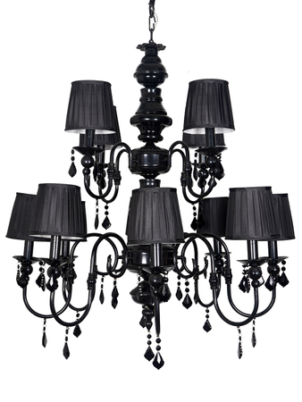 Online India Home Interior Luxury Decorative Fancy Light - Emerald Chandelier Light - Absolute Black 2 Tier 12 Light Chandelier with Black Crystals and Shades