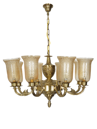 Online India Home Interior Luxury Decorative Fancy Light - Emerald Chandelier Light - Jaisalmer 8 Lights Brass Chandelier with Golden Lustrous Textured Glasses