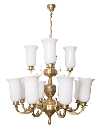 Online India Home Interior Luxury Decorative Fancy Light - Emerald Chandelier Light - Jaisalmer 2 Tier 12 Lights Brass Chandelier with Milky White Glass Shades
