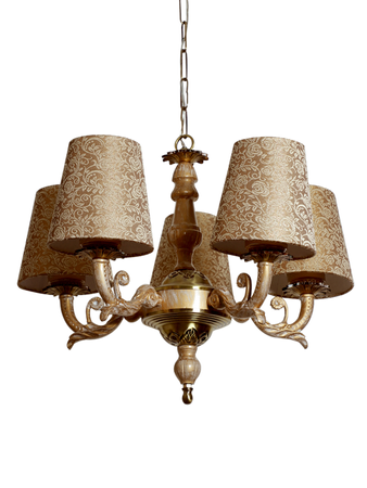 Online India Home Interior Luxury Decorative Fancy Light - Emerald Chandelier Light - Golden White 5 Light Chandelier in Brocade Shades