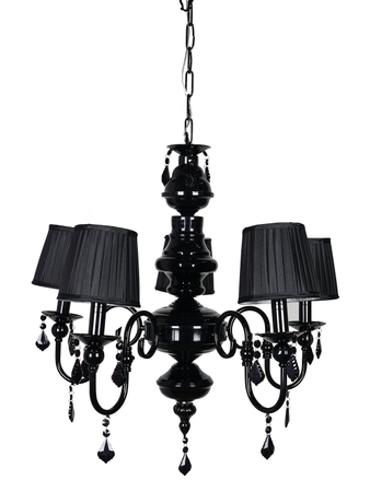 Online India Home Interior Luxury Decorative Fancy Light - Emerald Chandelier Light - Absolute Black Victorian Accent Classic Black 5-Light Steel Chandelier With Black Crystals & 6 Inch Pleated Shades
