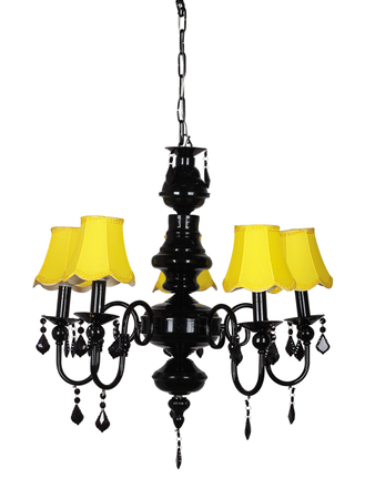 Online India Home Interior Luxury Decorative Fancy Light - Emerald Chandelier Light - Victorian Accent Classic Black 5-Light Steel Chandelier With Yellow Scallop Bell Fabric Shade