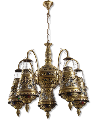Online India Home Interior Luxury Decorative Fancy Light - Emerald Chandelier Light - Antique Finished Moroccan Brass Chandelier