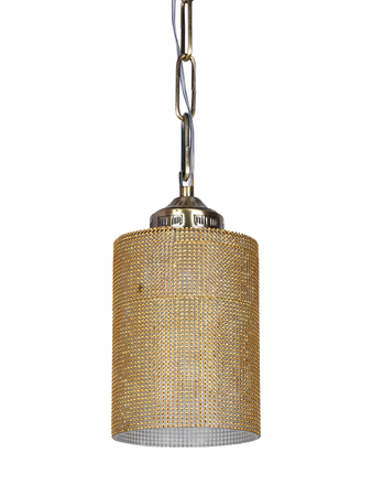 Online India Home Interior Luxury Decorative Fancy Light - Emerald Pendant Light - Antique 5 Inch Wide Cylindrical Golden Beaded Glass Single-Light Aluminium Ceiling Pendant Hanging Light