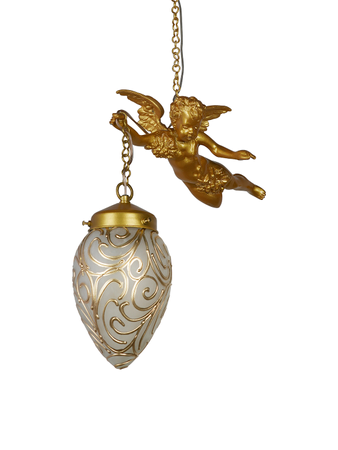 Online India Home Interior Luxury Decorative Fancy Light - Emerald Pendant n Hanging Light - Cast Aluminium Gilded Cherub Antique Single Light Ceiling Hanging With Hand-painted Oval Jaipuri Glass Shade