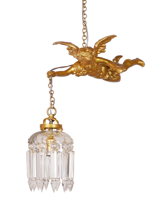 Online India Home Interior Luxury Decorative Fancy Light - Emerald Pendant Light - Cast Aluminium Gilded Cherub Crystal Antique Pendant Light