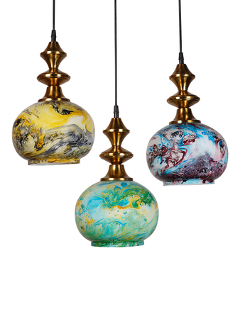 Online India Home Interior Luxury Decorative Fancy Light - Emerald Pendant Light - Modern 3 Lights Multicolor Glass Globe Linear Pendant Light
