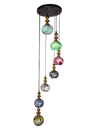 Online India Home Interior Luxury Decorative Fancy Light - Emerald Pendant n Hanging Light - Contemporary 7-Light Multicolor Glass Globes Cluster Hanging Light