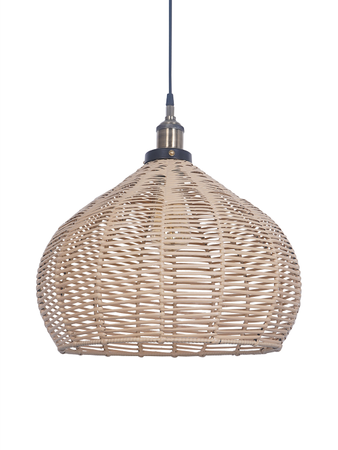 Online India Home Interior Luxury Decorative Fancy Light - Emerald Pendant Light - Handwoven Wicker Faux Cane 16 Inches Dome Hanging Pendant Light