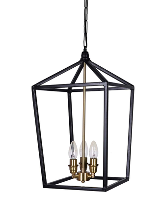 Online India Home Interior Luxury Decorative Fancy Light - Emerald Pendant Light - Black Steel Cage & Glass Square Lantern 3-Light Ceiling Pendant Hanging