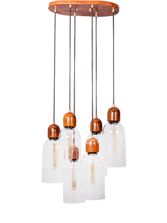 Online India Home Interior Luxury Decorative Fancy Light - Emerald Pendant Light - Modern Clear Glass & Wood 6 Light Pendant Light