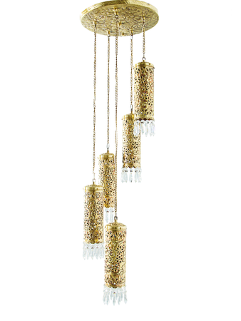 Online India Home Interior Luxury Decorative Fancy Light - Emerald Pendant n Hanging Light - Hand Carved Brass & Crystal Mini Cylinder Set of 5 Hanging Light