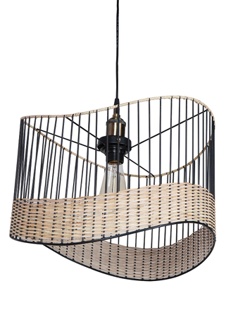 Online India Home Interior Luxury Decorative Fancy Light - Emerald Pendant n Hanging Light - Bohemian-Style Black Circular Wave Steel And Cane Ceiling Hanging Light
