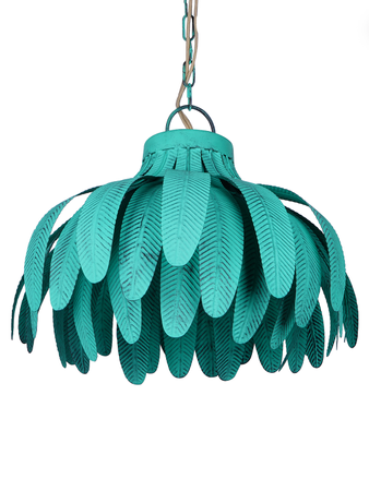 Online India Home Interior Luxury Decorative Fancy Light - Emerald Pendant Light - Coastal Green Palm leaves 20 Inch Wide Single-Light Steel Ceiling Pendant Hanging