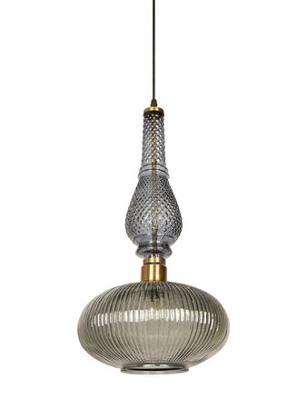 Online India Home Interior Luxury Decorative Fancy Light - Emerald Pendant Light - Grey Moroccan 10 Inch Wide Single-Light Glass Pendant Ceiling Hanging With Smoky Ribbed Glass Globe Shade
