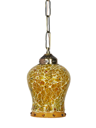 Online India Home Interior Luxury Decorative Fancy Light - Emerald Pendant Light - Antique Single-Light Amber Yellow Crackle Glass Pendant Light