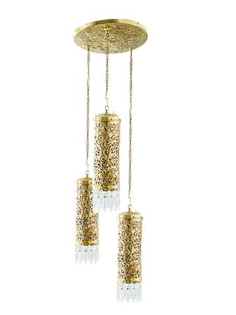 Online India Home Interior Luxury Decorative Fancy Light - Emerald Pendant n Hanging Light - Hand Carved Brass & Crystal Mini Cylinder Set of 3 Hanging Light