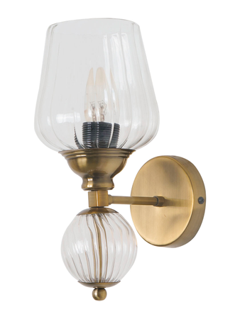 Online India Home Interior Luxury Decorative Fancy Light - Emerald Wall Light - Antique Brass Finish Mild Steel Wall Sconce Accented with a Glass Ball and Fluted Glass Goblet Diffuser