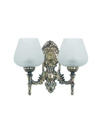 Online India Home Interior Luxury Decorative Fancy Light - Emerald Wall Light - Antique Brass 11 Inch 2-Light Steel Wall Lamp With Plain Frosted Goblet Glass Shades
