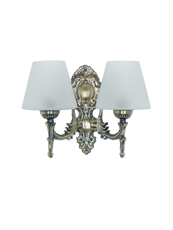 Online India Home Interior Luxury Decorative Fancy Light - Emerald Wall Light - Antique Brass 11 Inch 2-Light Steel Wall Lamp With Tapered Frosted Glass Shades
