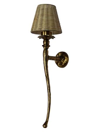 Online India Home Interior Luxury Decorative Fancy Light - Emerald Wall Light - Classic Gold Single-Light Aluminium Trunk Wall Lamp With Tapered Beige Cane Shade